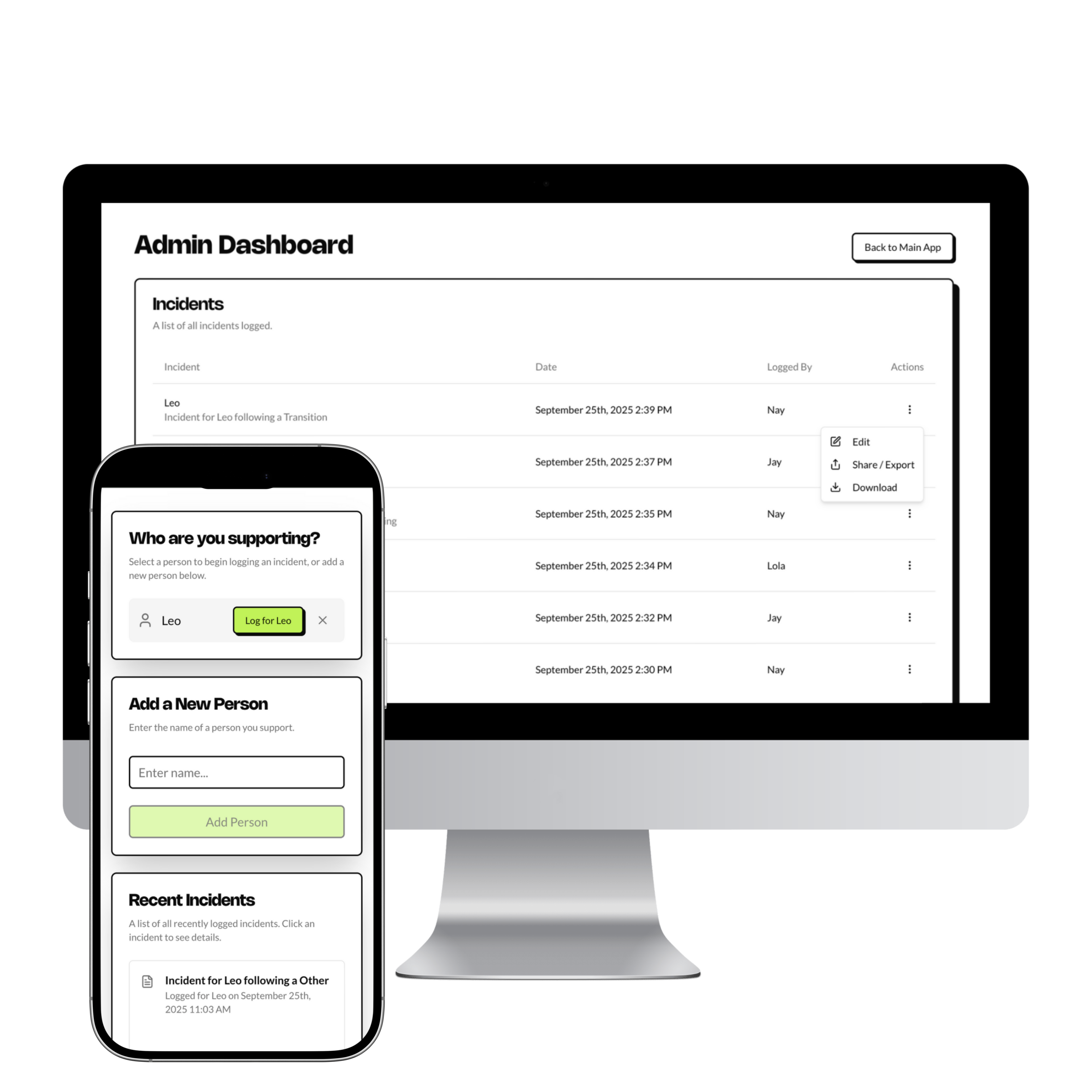 Screen mockups